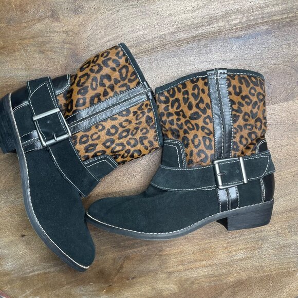 Kelsi Dagger Western Ankle Boot Womens Size 8.5 Leather‎ Calf Hair Leopard - Picture 1 of 8